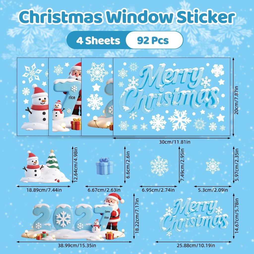 2027 Santa Claus & Snowflake Window Clings - Decorative Christmas Stickers for Glass & Walls