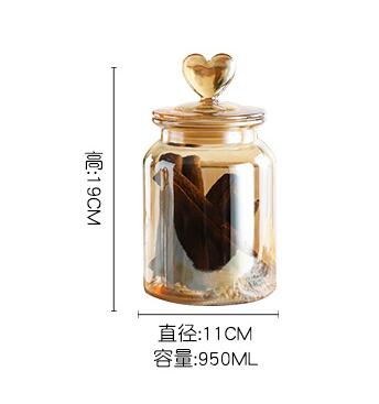Amber Glass Sealed Jar Storage Bottle with Lid Large Capacity Transparent Heart-shaped Coffee Bean Storage Jar Kitchen Container