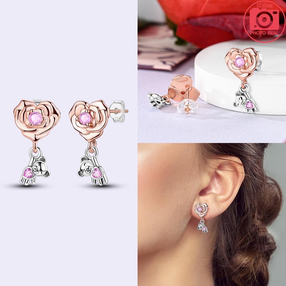 Hoop Earrings 925 Silver Certified Red Bow Heart Zircon Stud Earrings Lady's Anniversary Gift Luxury Jewelry