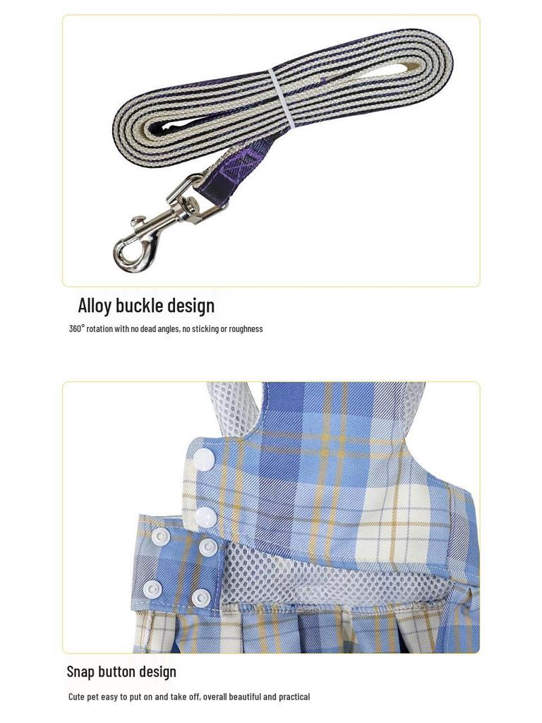 Pet Plaid Skirt Vest Harness & Leash Set for Dogs & Cats