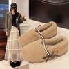 Fairy wind pearl velvet flat-bottomed beanie shoes female winter warm lazy bow fluffy shoes female