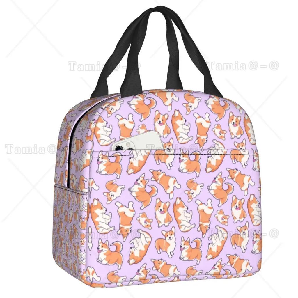 Coffee Welsh Corgi Dog Resuable Lunch Boxes Women Waterproof Cooler Thermal Food Insulated Lunch Bag Kids School Children