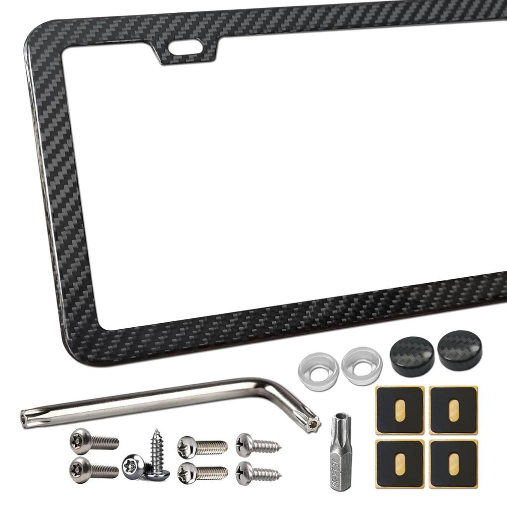 Aootf Carbon Fiber License Plate Frame- Handcrafted of 100% Real Carbon Fiber Cloth Wrap Stainless Steel Frame | Rustproof License Plate Screws with