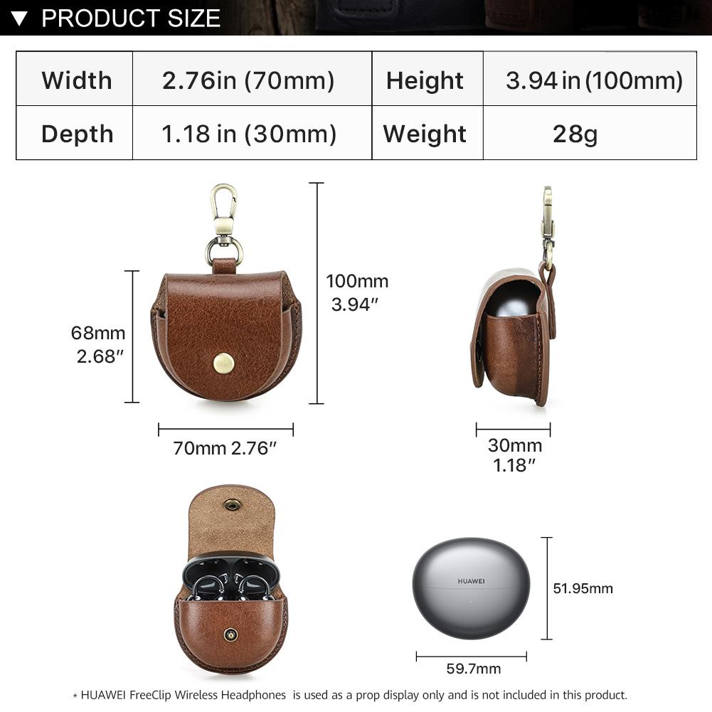 Vintage Genuine Leather Earphone Case With Hook For Huawei FreeClip Earbuds Cover Shockproof Protective Shell Headphone Sleeve
