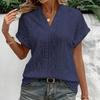 New Women's V-neck Loose Casual Summer Short Sleeved Hollow Jacquard Shirt
