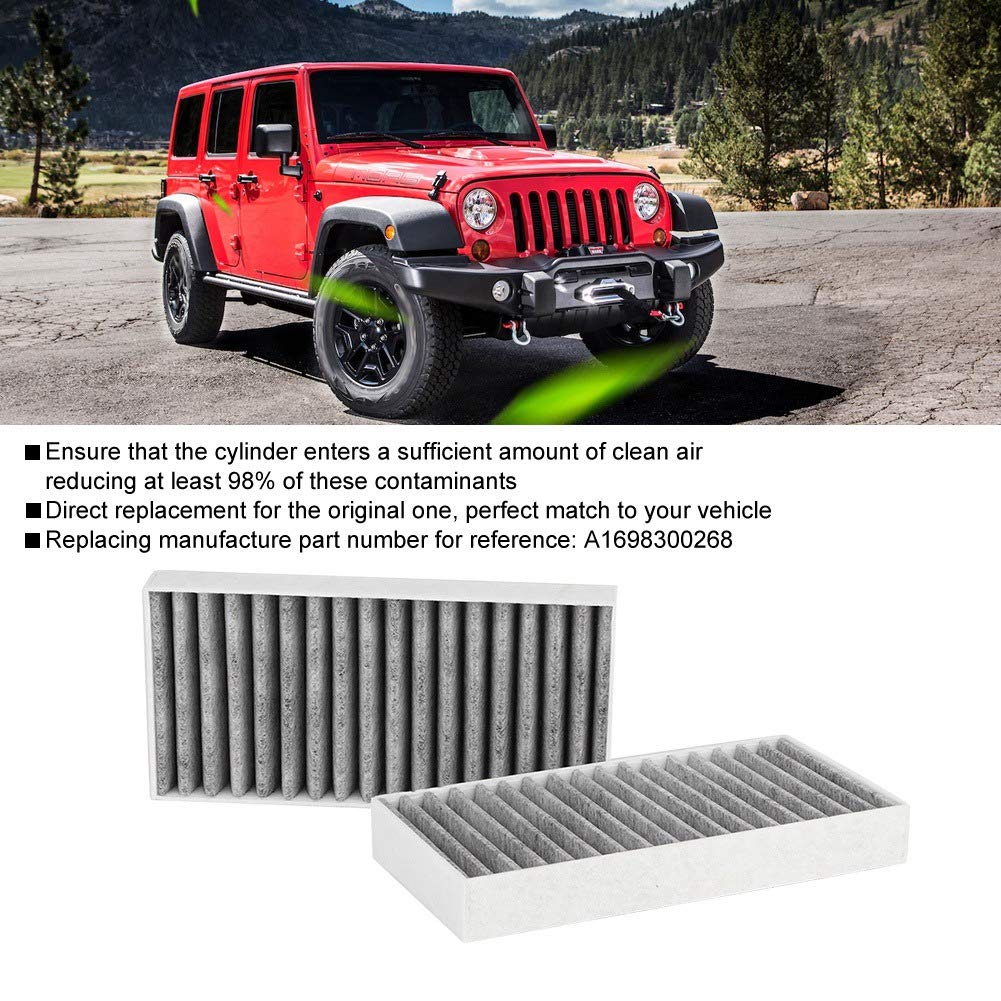 Akozon 2 Air Filters Fit Car Cabin Activated Carbon Cloth 55111302AA, 68233626AA Jeep Wrangler 3.6L 2.8 3.8 3.6 V6