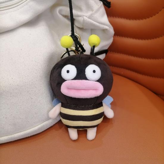 Bee Plush Keychain Ugly Sausage Mouth Funny Bee Plushie Ornament Soft Cartoon Stuffed Animal Doll Plush Toy Keyring Pendant Backpack Decor Accessories