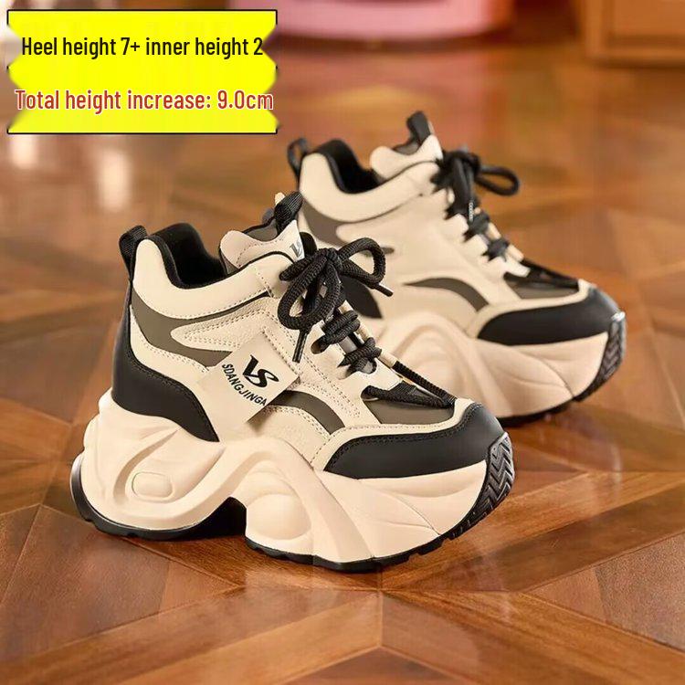 Women's Small Hidden Heel Thick-Soled Cotton Dad Shoes - Fleece-Lined for Warmth, Sporty and Casual, Autumn/Winter 2024.