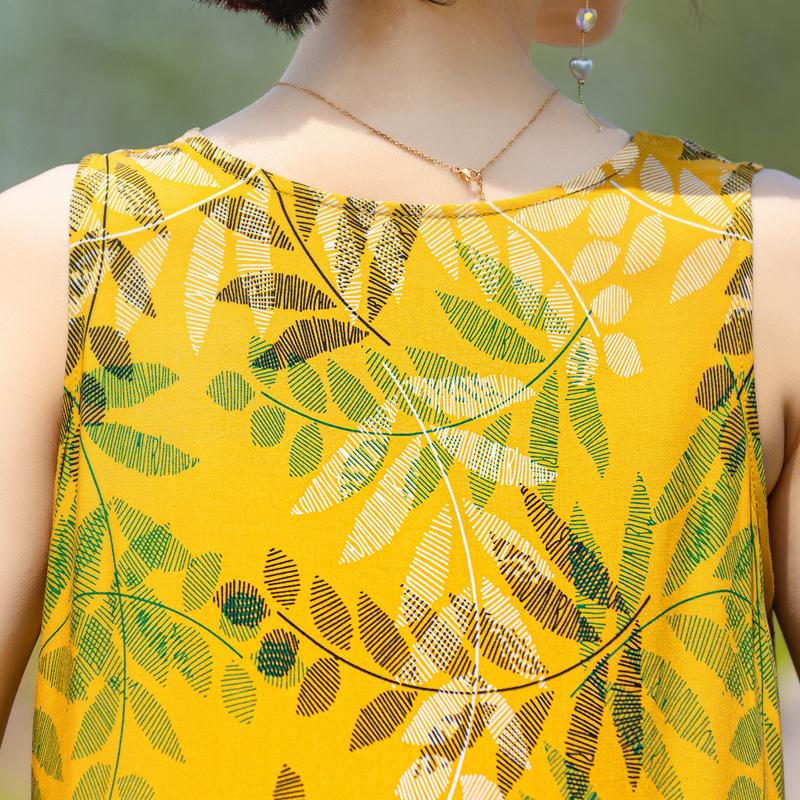 Elegant Sleeveless Dress Summer Fashion Casual Loose Vintage Print Long Dresses for Women Summer Clothes
