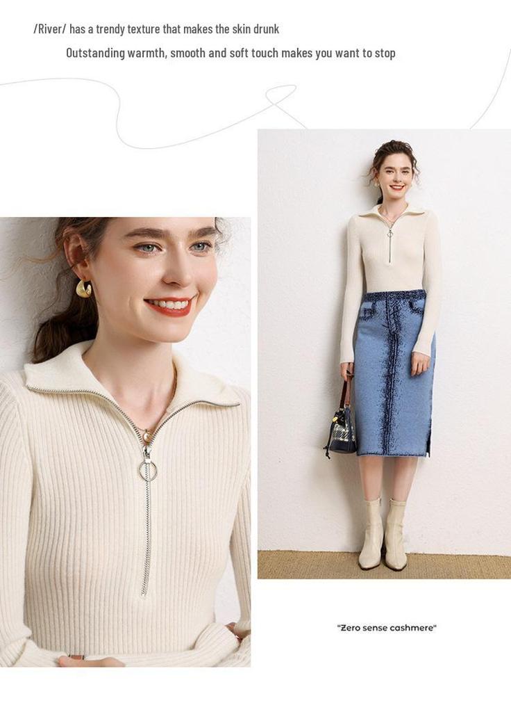 Women's Soft Cashmere Half-Zip Lapel Sweater - Slim Fit, Warm & Gentle Winter 2026 Style