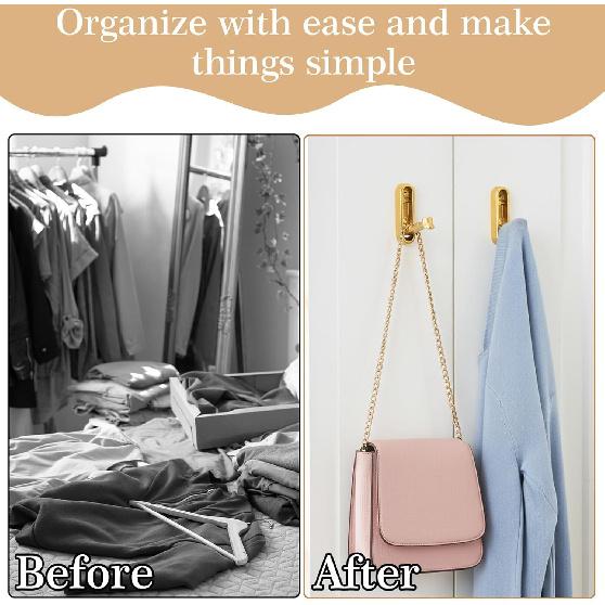 2 Pcs Folding Coat Hooks, Foldable Gold Wall Hooks for Bathroom Closet Space-Saving Foldable Hook Towel Hook Robe Hooks Wall Mounted for Hanging Coat