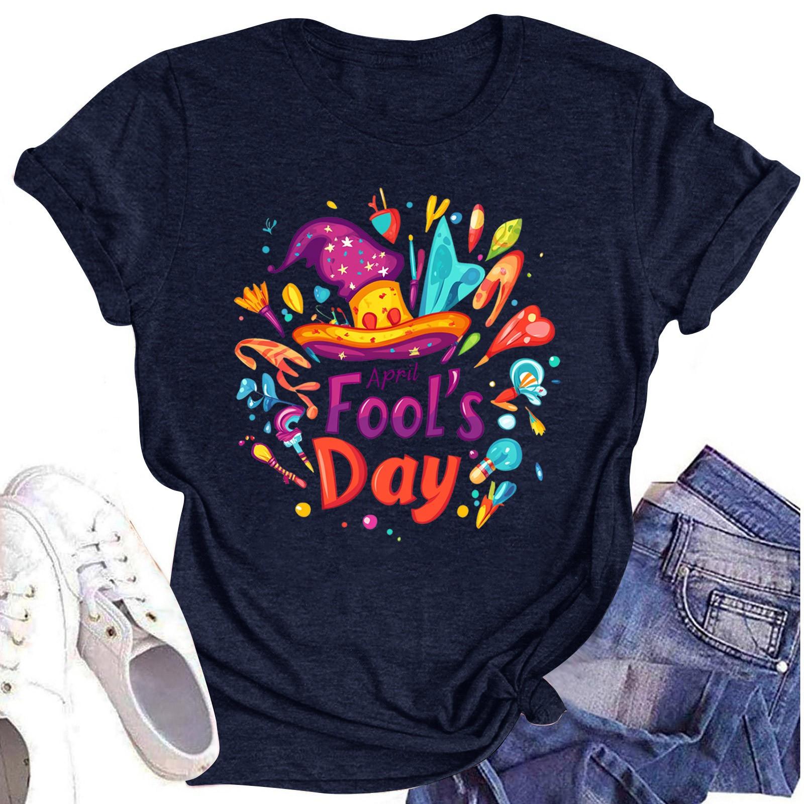 

Женская повседневная футболка с короткими рукавами и круглым вырезом с принтом и буквенным топом L тёмно-синий