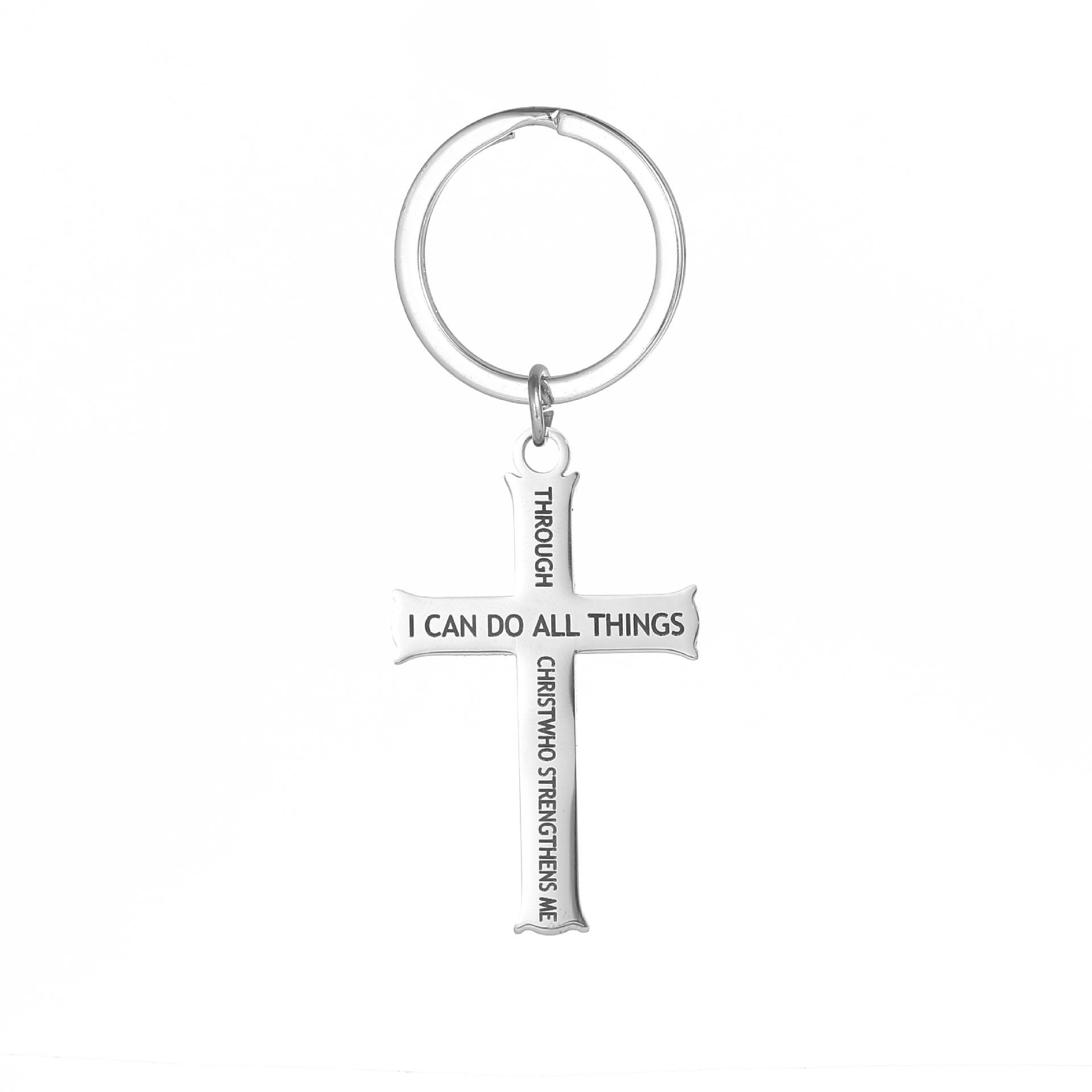 

I Can Do All Things Cross Stainless Steel Keychain Inspirational Religious Design Fashion Bag Pendant Practical Gift