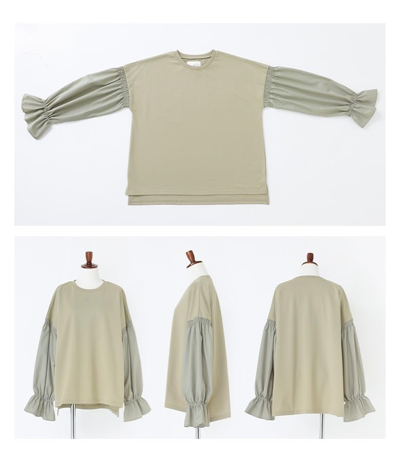 Oshare Walker Candy Sleeve Pullover Crew Long Loose Plus Sizes Perfect for or Any Product 11tn09b n'OrLABEL [Multi-Material Sweatshirt] Women's