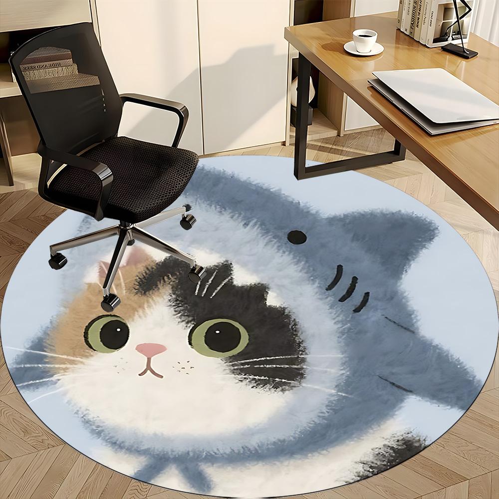 1PC Cat Kitten Office Round Area Rug, Mat Suitable ForOffice, Under Office Chairs Bedroom Living Room Home Decor, Room Deco