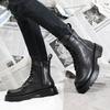 2024 Autumn Winter Shoes Men Genuine Leather Boots Thick Sole Warm Plush Cold Winter Cow Leather Male Ankle Botas Black A4867