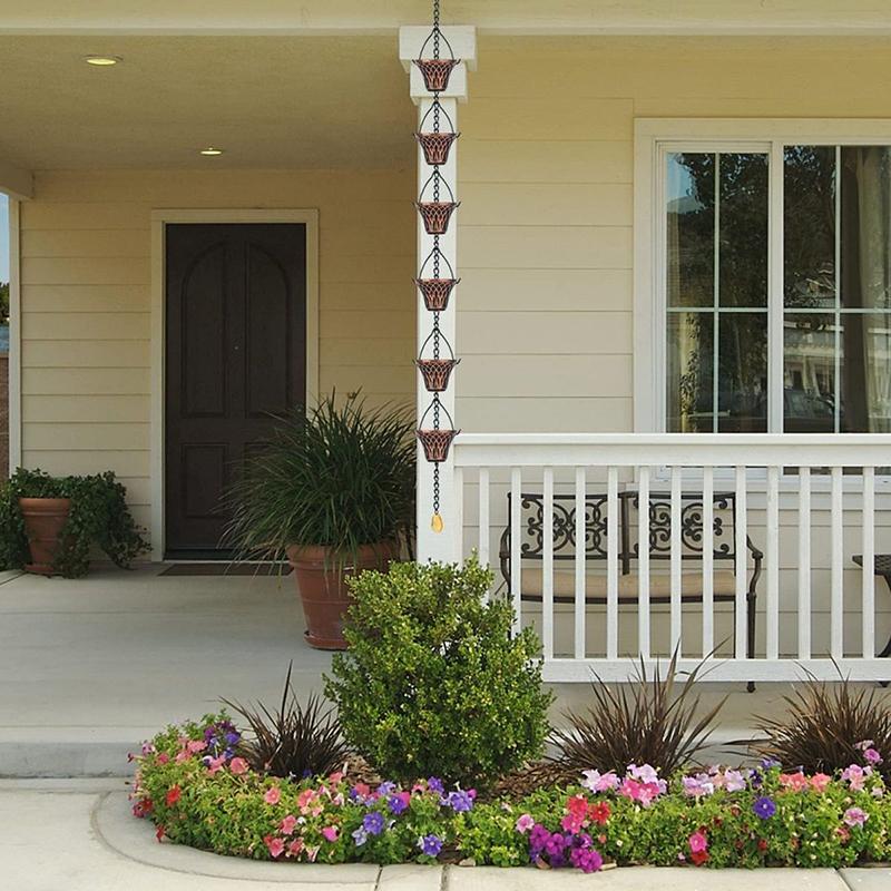 Regnkjede, Takrenne Nedløp Avleder Utendørs Metall Kobber Rutete Regnvannsforlengelser, 12 Kopper