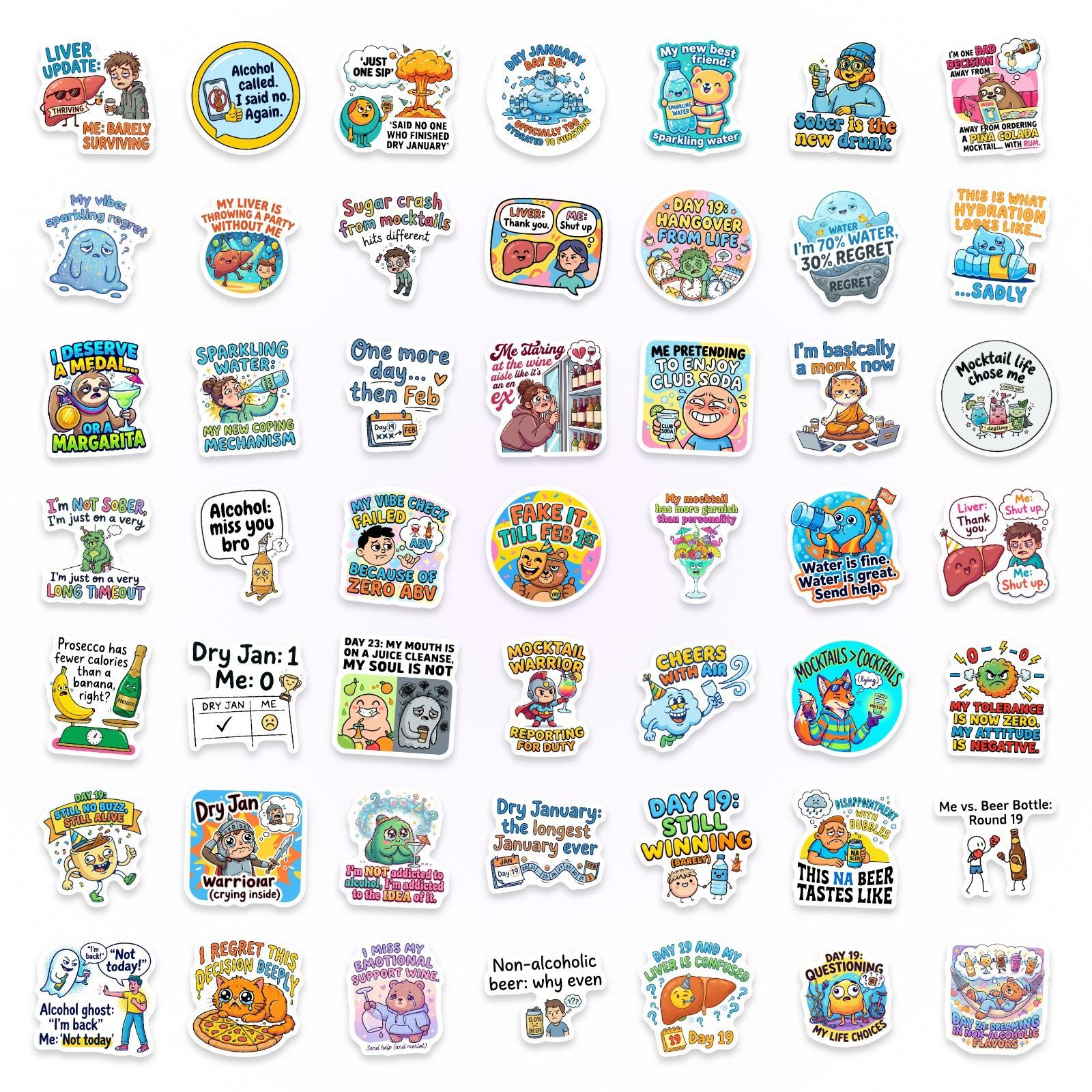 50 Alcoholics Self-Deprecating Style Humorous Funny Text Cartoon Stickers Creative Fun Notebook Stickers