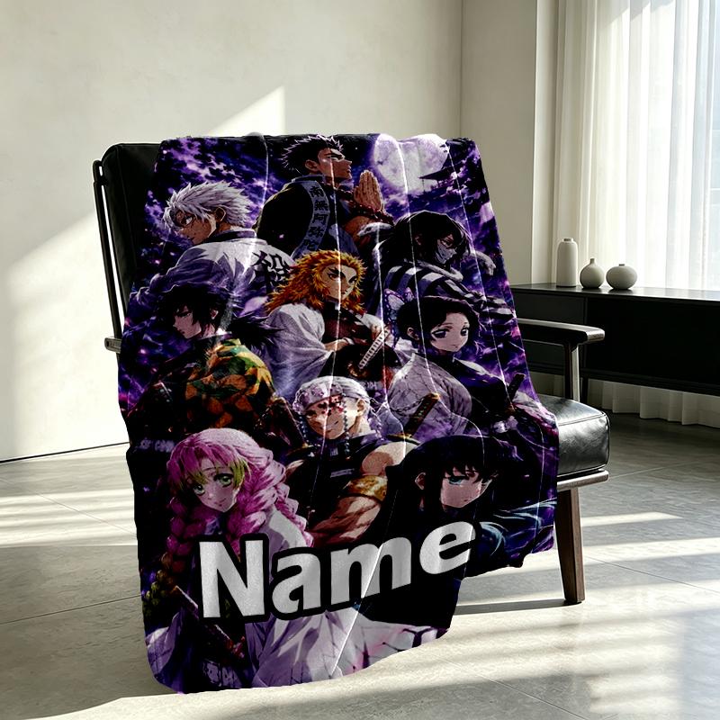 Custom Name Personalized Demon Slayer Print Blanket, Home Decor, Bedroom, Sofa, Camping, Couch, Gifts for Birthday Christmas