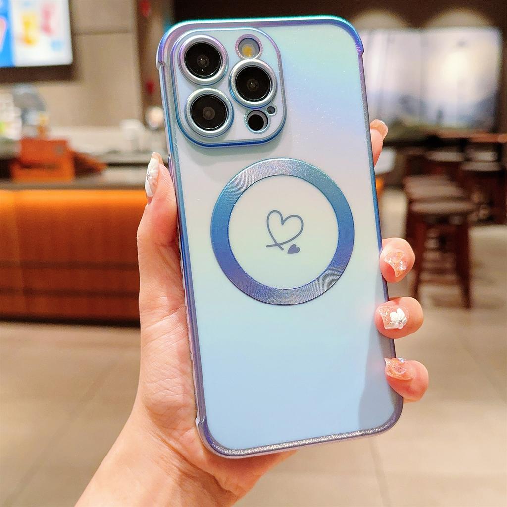 For iPhone 15 Pro Magnetic Case Iridescent TPU Phone Cover Side Small Love Heart Pattern