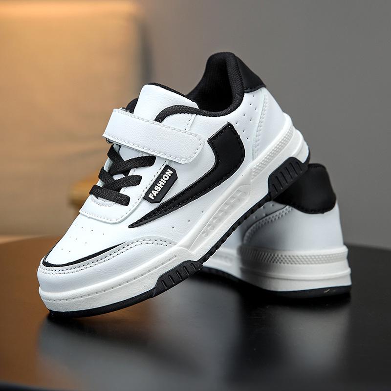New Boys' Non-Slip Breathable Skate Shoes - Lightweight, Casual White Leather for Spring and Autumn