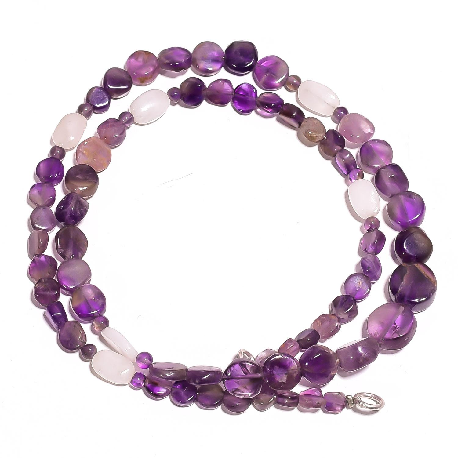 

Natural Amethyst Moonstone Gemstone Mix Shape Smooth Beads Necklace 17 UB-3358 UB-3358