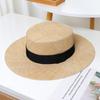 New Baocao Woven Flat Straw Hat Women's Summer Shading Sun Hat Vacation British Fashion Top Hat