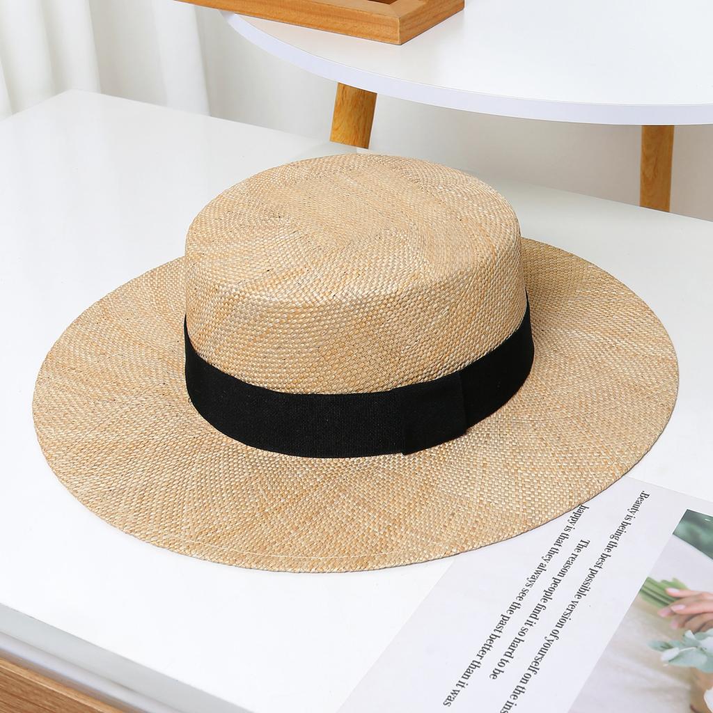New Baocao Woven Flat Straw Hat Women's Summer Shading Sun Hat Vacation British Fashion Top Hat