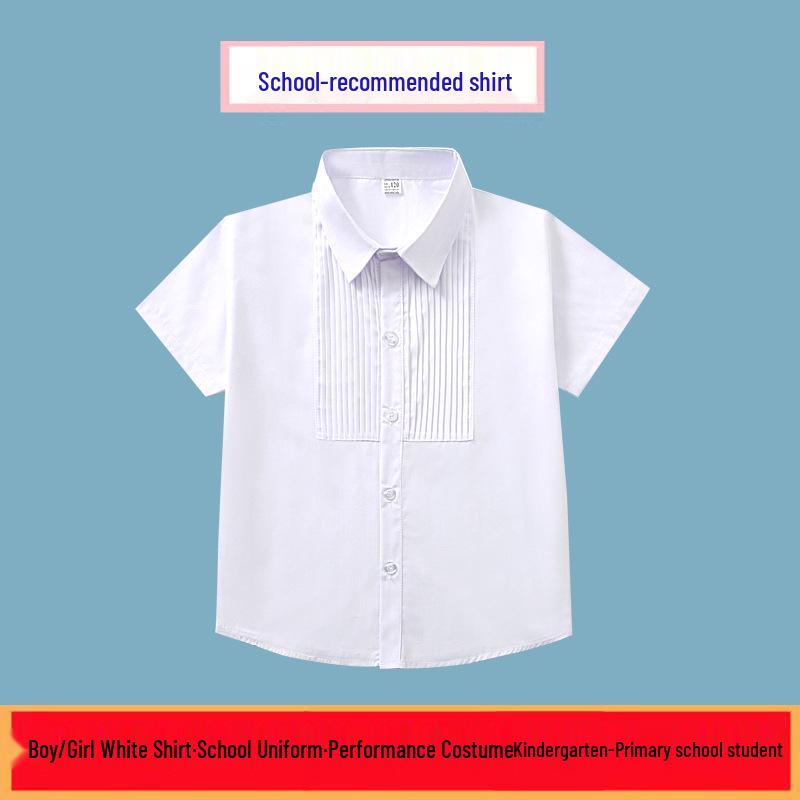Unisex Kinder weißes Faltenhemd - Schrumpf- & knitterarm