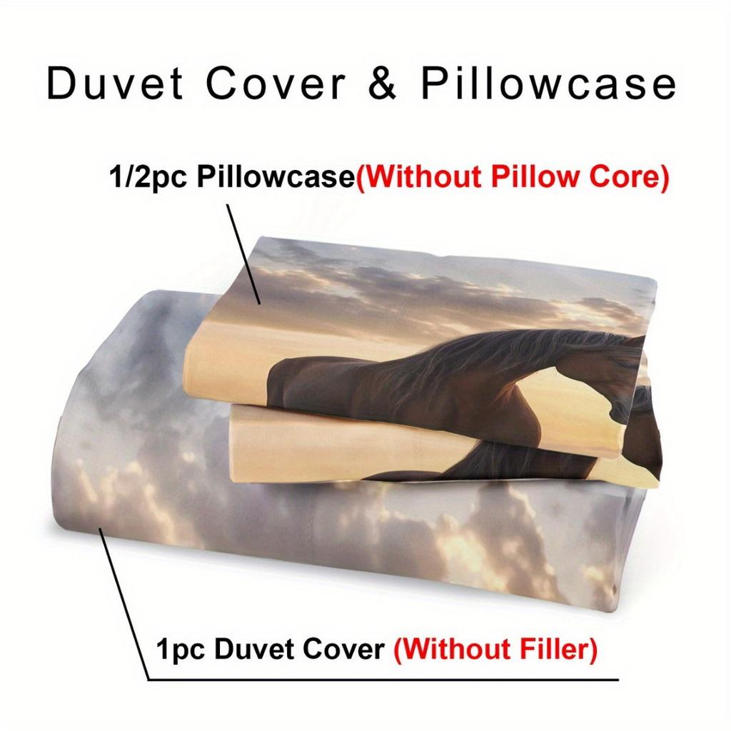 3pcs Love Themed Horse 3D Printed Bedding Set Cozy Comfortable Duvet Cover King Queen Twin Size Birthday Gift Bedroom Decoration