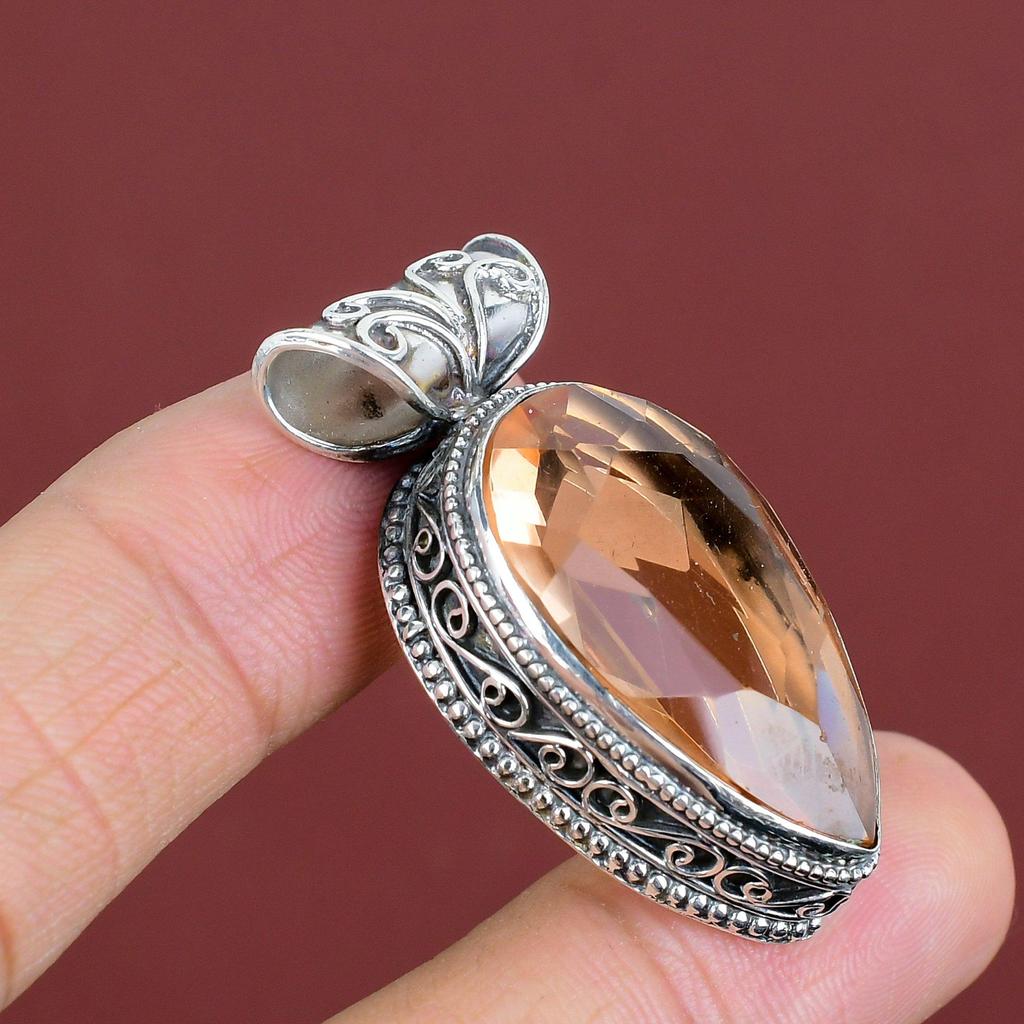 Faceted Morganite Pendant Gemstone Pendant Unique Jewelry 925 Sterling Silver Pendant Handmade Pendant Dainty Vintage Pendant Gifts For Wife