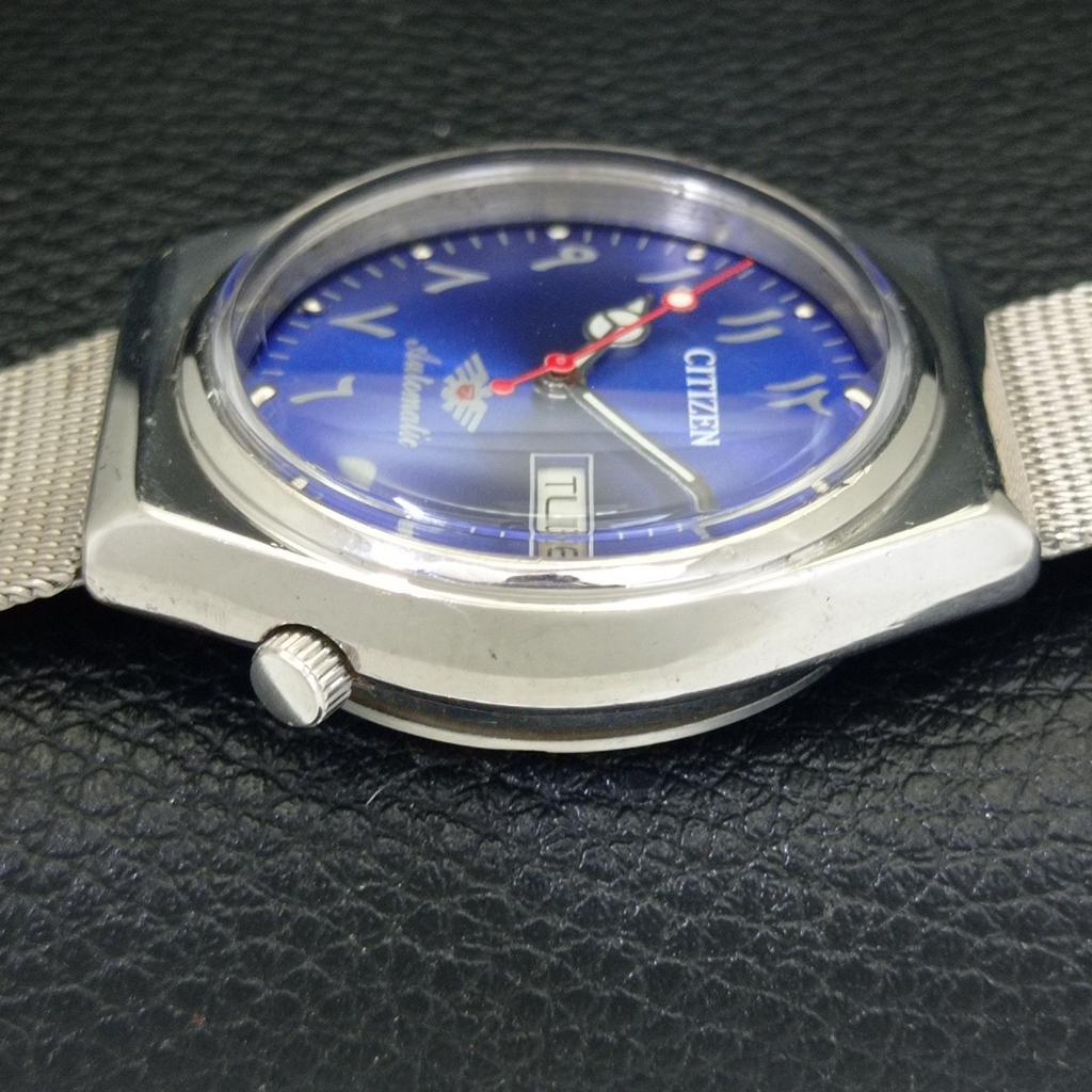CITIZEN AUTOMATIC 8200 JAPAN MENS VINTAGE ARABIC BLUE COLOR DIAL WATCH a702780-1 R210-a702780