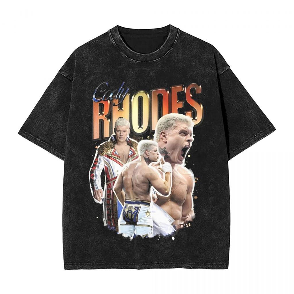 Retro Cody Rhodes Vintage Washed Tshirt Men Cotton Tops Shirts Retro Crewneck Short Sleeve