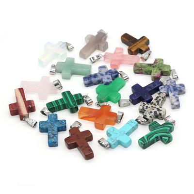 5Pcs Natural Stone Quartz Pendants Exquisite Cross-shaped Semi-precious Charms for Jewelry Making DIY Necklace Accessory Easter Gifts