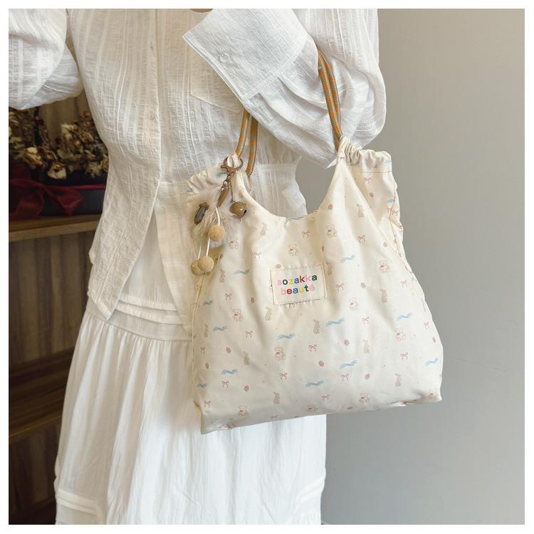 Korean Style Floral Pressed Canvas Tote Bag Large Capacity Women's Shoulder Handbag CLE