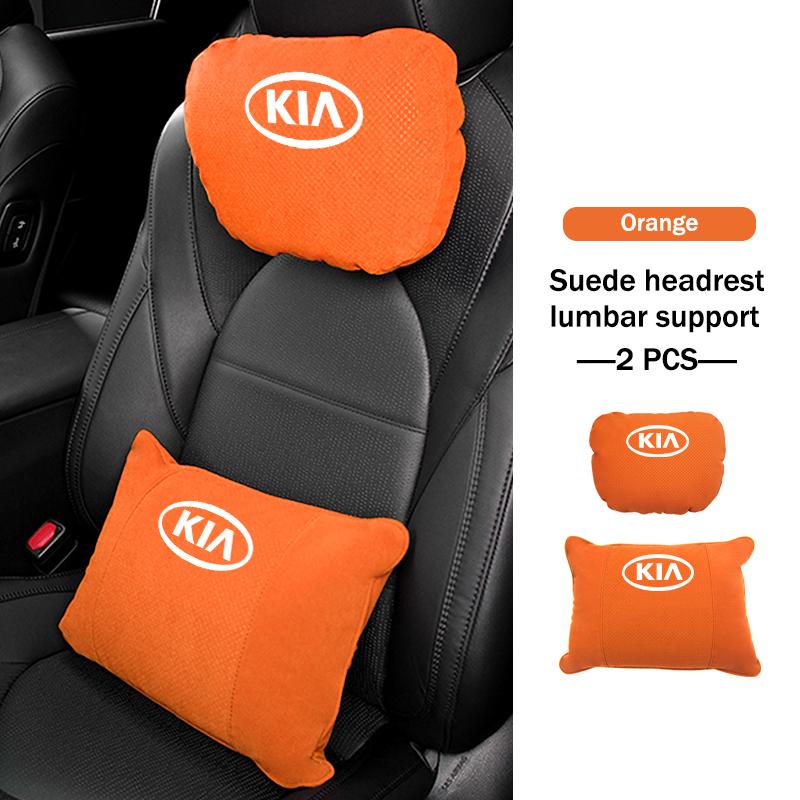 BBEI1 Car Styling Soft Suede Headrest Neck Support Seat Breathable Waist Pad Pillow Mat For KIA Cerato Proceed Venga Stonic Picanto