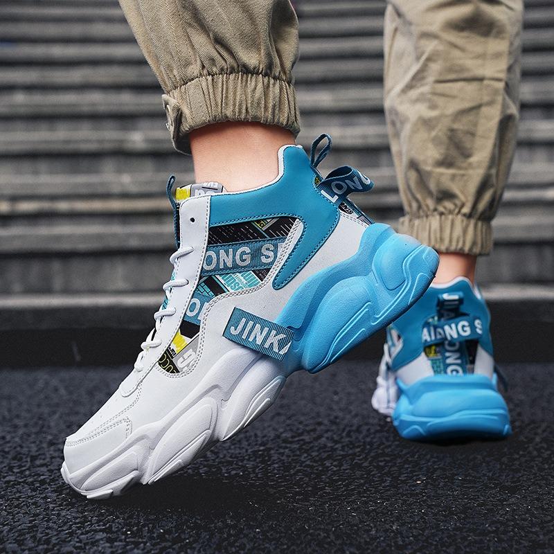 Men's High-top Chunky Sneakers Colorblock Breathable Non-slip Casual Sports Shoes