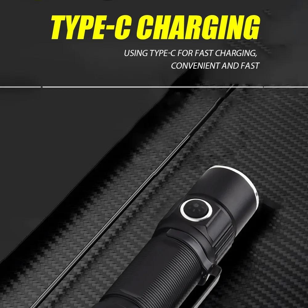 1100LM Powerful EDC LED Flashlight USB Rechargeable Tactical Torch With 18650 Built-in Battery Outdoor Camping Fishing Lantern
