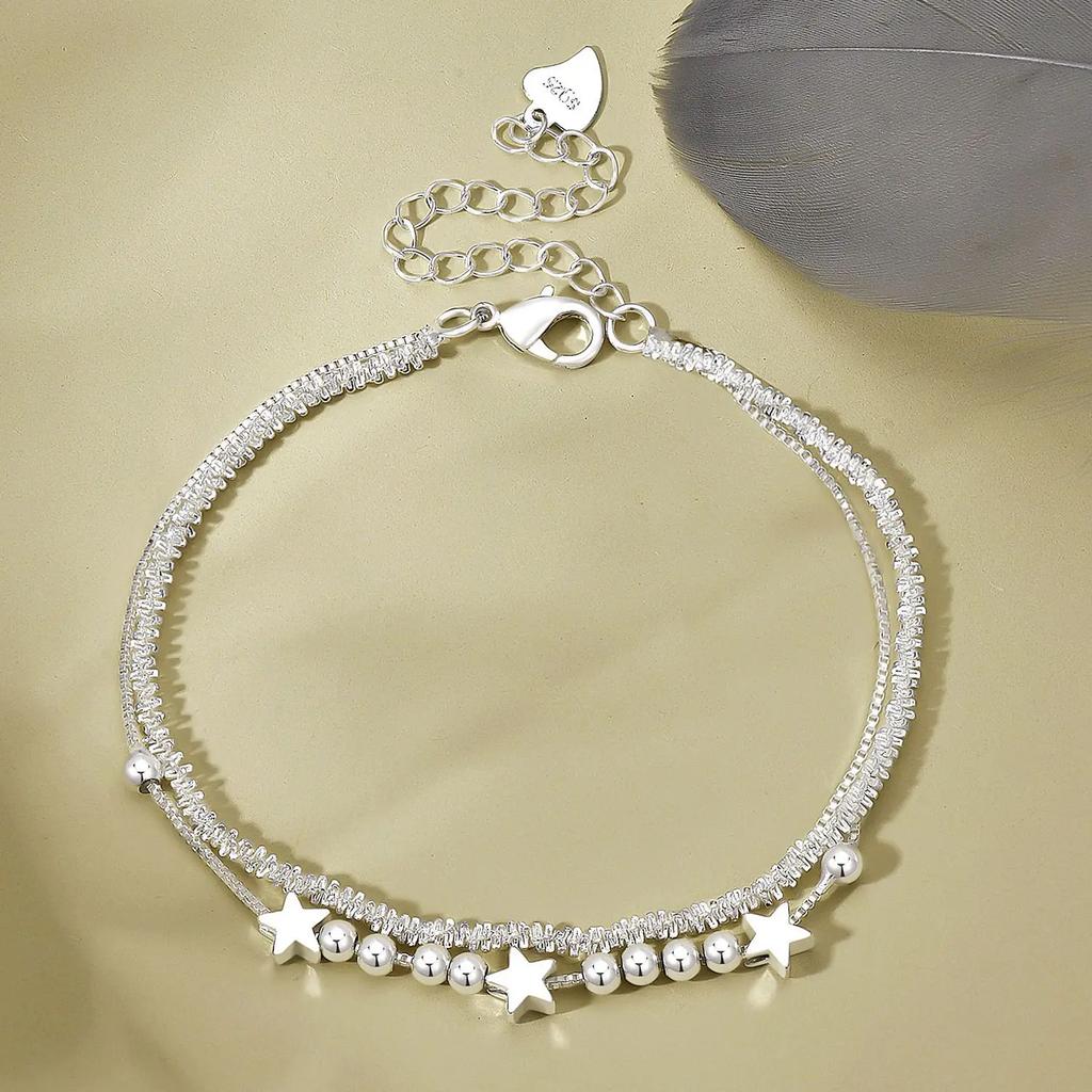 925 Silver Plated Cubic Zirconia Four Leaf Clover Bracelet for Women Adjustable Chain Jewelry 18k Gold Plated Fashion Accessory