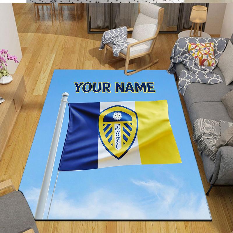 Custom Name,Leeds United Home Sofa Decoration for Living Room & Bedroom, Non‑Slip Play Flannel Floor Mat for Game Room