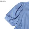 ZANZEA Women Casual V-Neck Short Sleeve Loose Summer Long Dress
