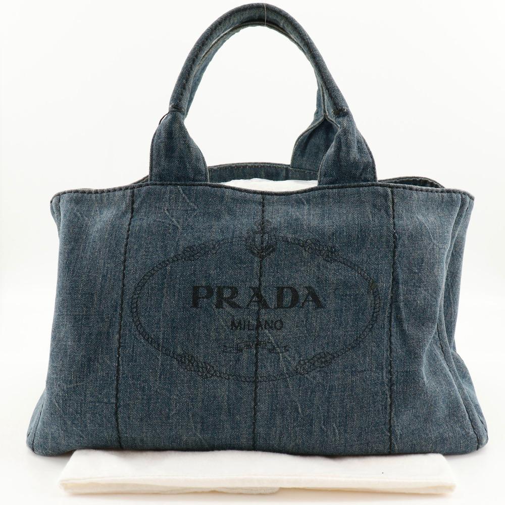 Prada Canapa ToteL Handbag B1872B Blue Denim Women Used