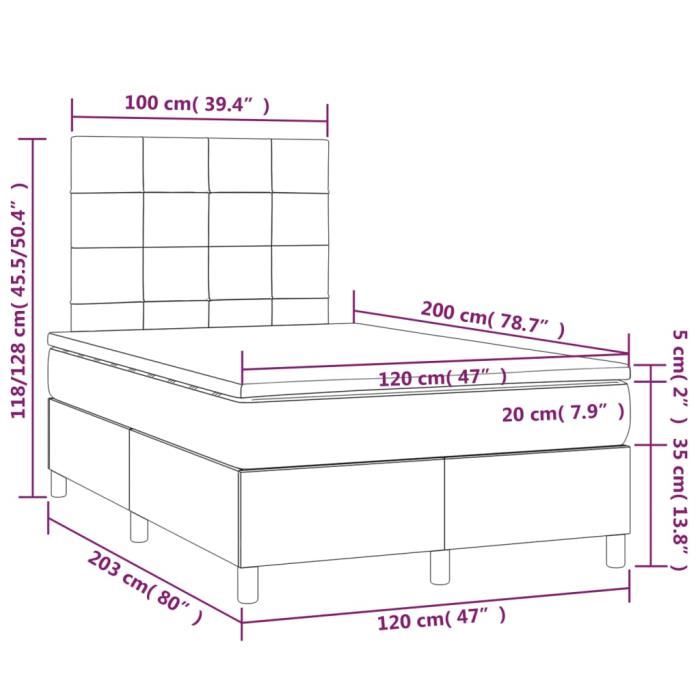 3143014 vidaXL Lit à sommier tapissier et matelas Gris foncé 120x200cm Velours