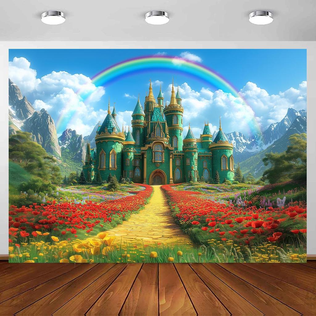 Smaragd Schloss Kulisse Grünes Schloss Frühlingsfee Schloss Regenbogen Hintergrund Party Dekorationen Porträt Foto Booth Requisiten Banner