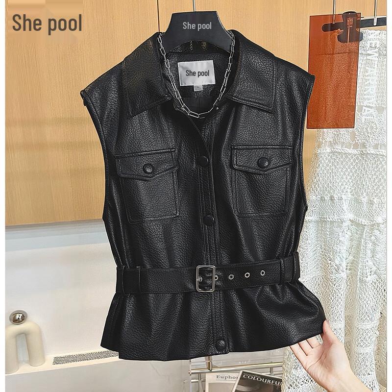 

Women s Solid Lapel Motorcycle Vest M