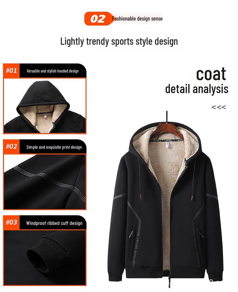 Lambswool Sports Suit: Plus Size Men's Fleece-Lined Hoodie & Cardigan Two-Piece Set for Autumn/Winter.