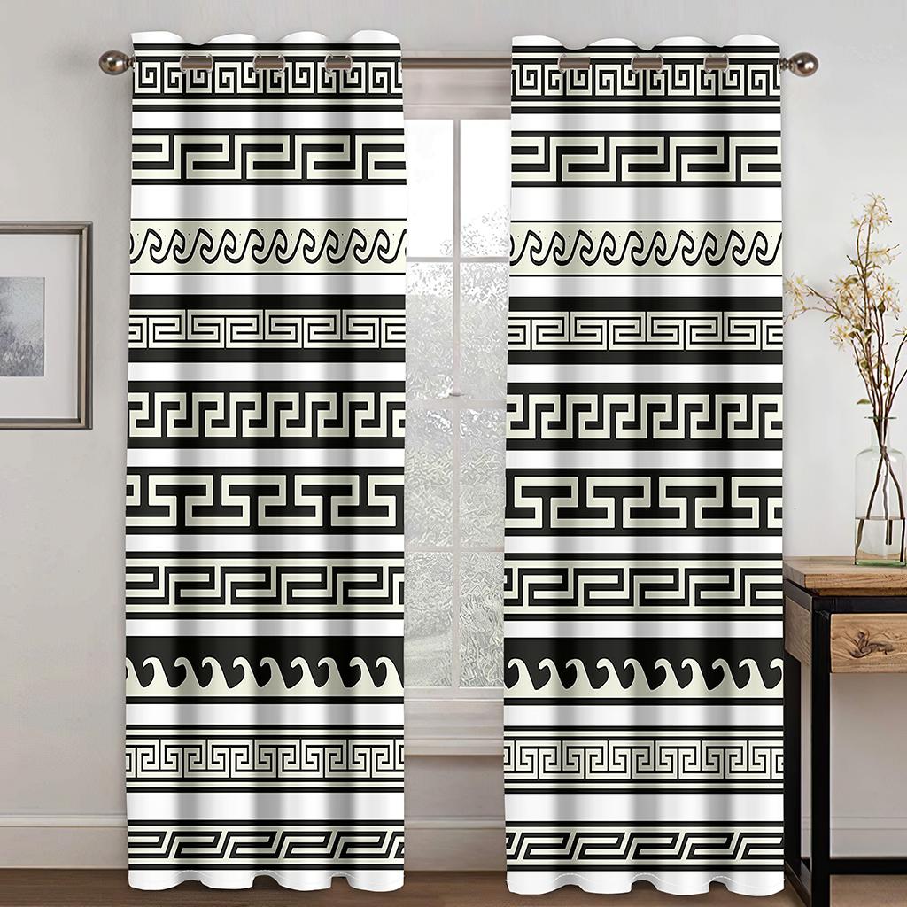 Black White Rune Stripe SimplicityLuxury Window Panel Drapes in Children Bedroom Space Living Room Hall Treatments Kitchen Decor Drapes Blinds