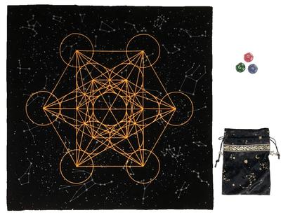 Metatron Tarot Cross Tarot Table Cloth Pouch with Astro Dice Tarot Cross Pouch & (Metatron & (Black))