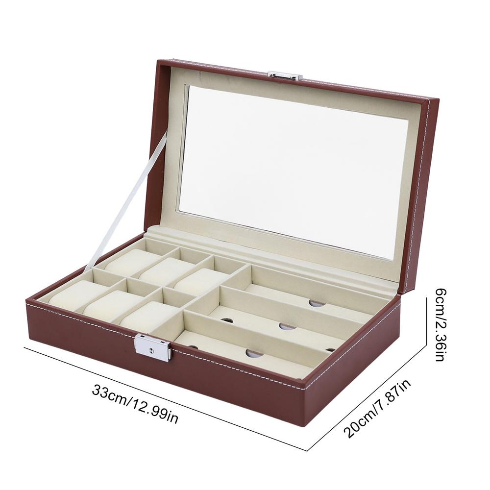 

PU коробка для часов большой емкости для хранения очков и солнцезащитных очков с прозрачным окошком для наблюдения кофейный