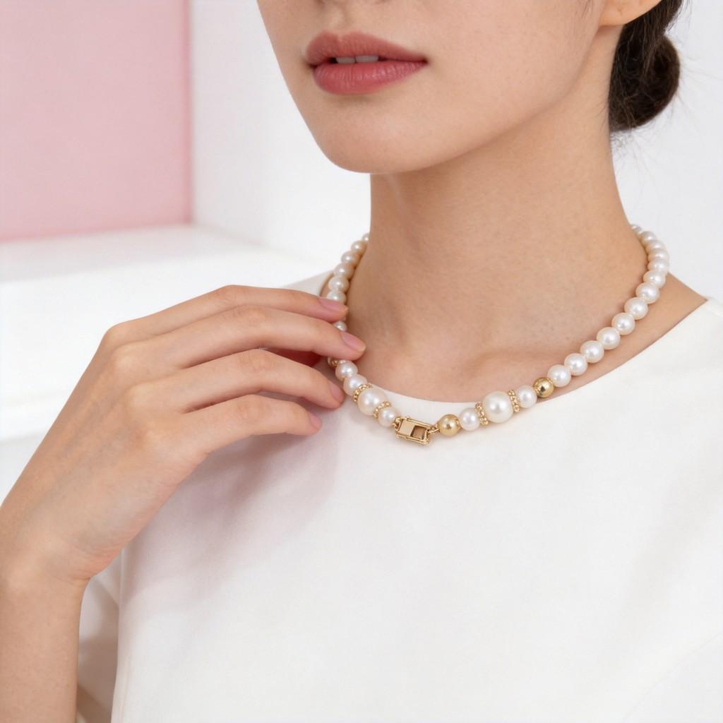 Pearl Necklace And Earring Set With Geometric Design For Fashion Women